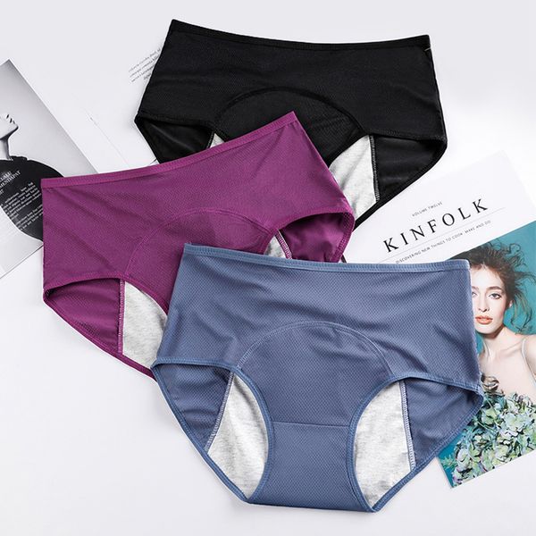 

2pieces/lot leak proof menstrual panties of large size cotton panties women physiological underwear plus size period waterproof briefs, Black;pink