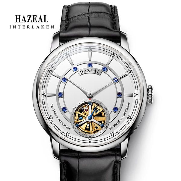 

wristwatches switzerland men's watch original design skeleton male wristwatch sapphire reloj hombre haiou men mechanical watche, Slivery;brown