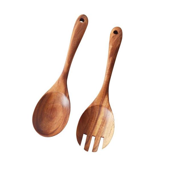 

natural kitchen wooden spoon salad dinner serving spoons server wood fork cutlery set utensils tableware flatware sets