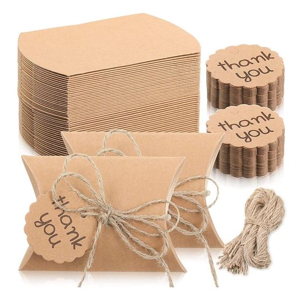 

gift wrap 150 pieces kraft paper pillow box kit candy wedding favor with thank you tag and twines for baby shower