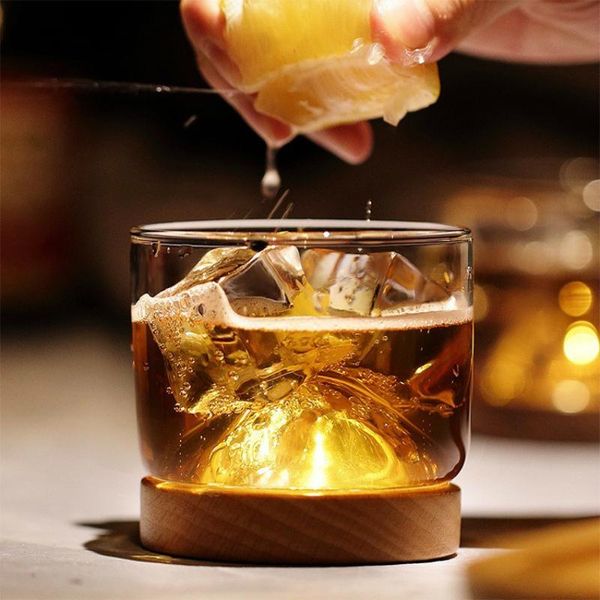 

hip flasks occident creative burning mountain design crystal whisky glass with wood holder chivas regal xo liqueur wine cup for bar home