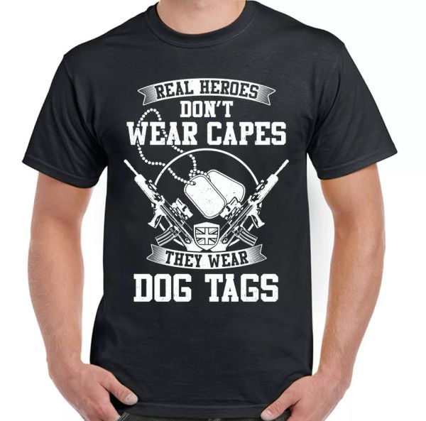 

real heroes dog tags garment men t-shirt funny military paras, White;black