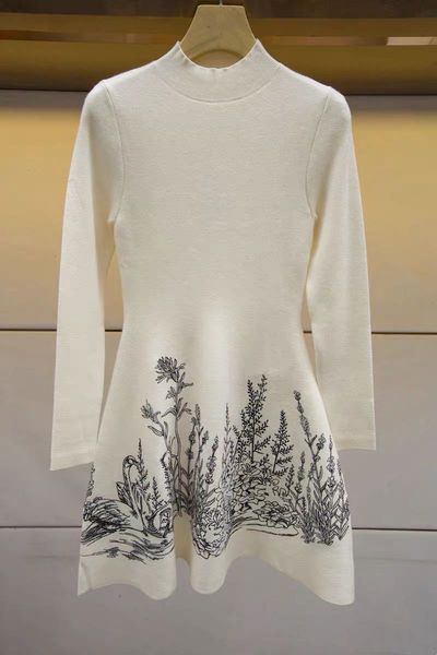 

dress 2021 autumn and winter stand collar long sleeve solid color ikbm, Black;gray