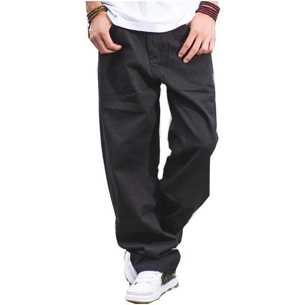 

men's pants plus size japanese and korean casual loose jeans cotton wide leg full length xl 40 black