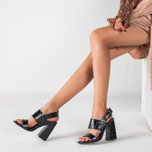 

dress shoes open toe women sandals gladiator summer black block high heels ladies buckle strap roma party sandalias mujer