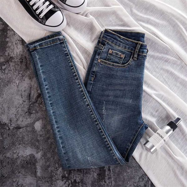 

slim blue skinny jeans for women high waist jeans woman blue denim pencil pants stretch waist ladies jeans pants plus size 211112