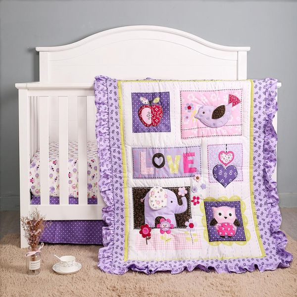

3PCS Purple Animated 3D Baby Bedding Set Crib for Boy Girl Sets Nursery Newborns (duvet+fitted sheet+bed skirt), Red