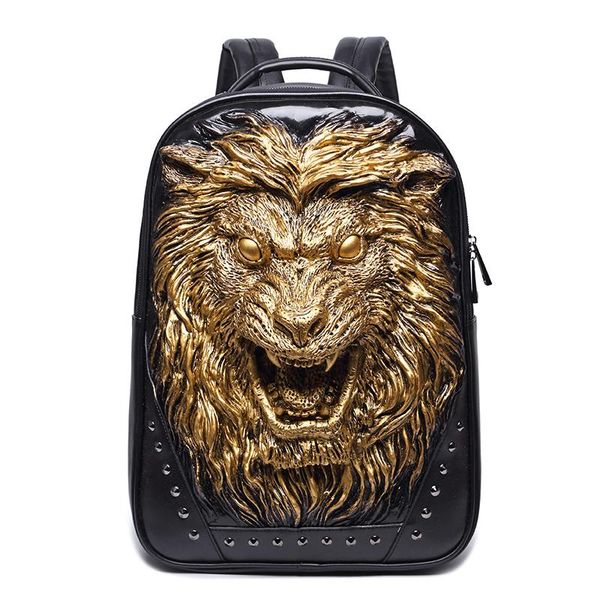 

backpack fashion 3d embossed lion men bags rivet laptravel bag man unique whimsical cool schoolbag rock