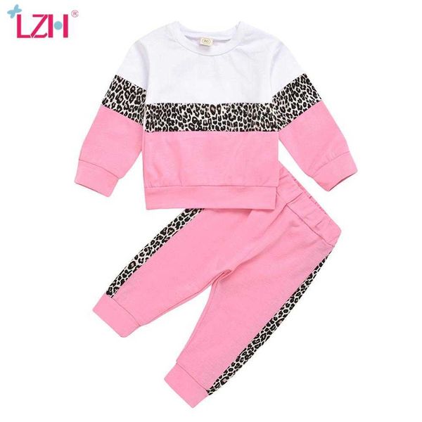 LZH NEW 2021 мода сращивание осенью костюмы леопарда детские девушки спортивная одежда 2 шт. Комплекты хлопок дети свободно спортивная одежда 1-5 лет x0902