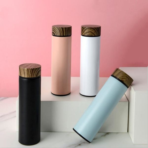 

stainless steel vacuum flask water bottle wood grain lid drinking utensils kettle