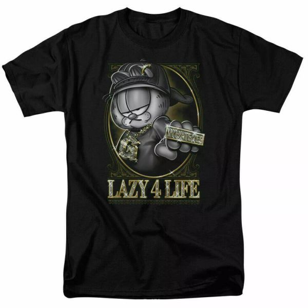 

garfield lazy for life t shirt licensed comic book cartoon tee black, White;black
