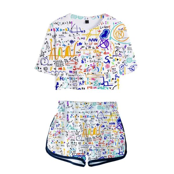

school science formula harajuku gril and shorts set women clothes math physical chemistry tee shirt suit women's t-shirt, White