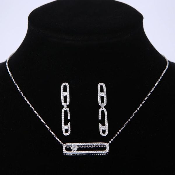

earrings & necklace s925 jewelry sets european and american luxury paper clip pendant chain personality exaggerated earring set, Silver