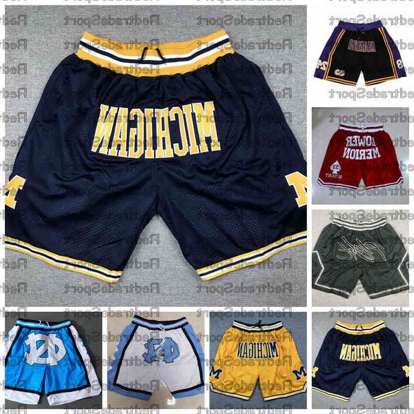 Pantaloncini da basket NCAA Michigan Wolverines Flight Just Mens Don North Carolina Tar Heels Black Mamba Lower Merion High School Pocket Pants