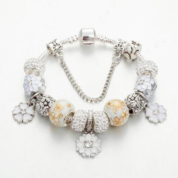 

charm bracelets annapaer flower pendant bracelet romantic charms & bangles for women diy jewelry fit wedding gift b18014, Golden;silver