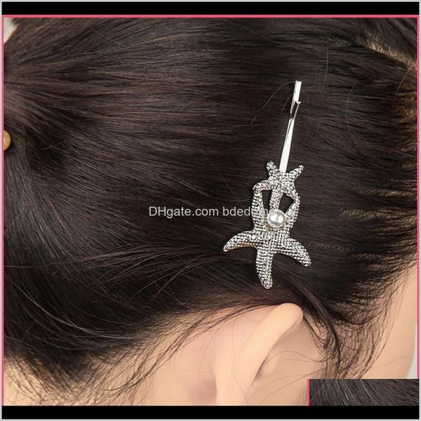 Clip Barrettes Jewelry Drop Delivery 2021 Fashion Europe Starfish Seashell con forcina in plastica perla in oro o argento placcato per capelli da donna C