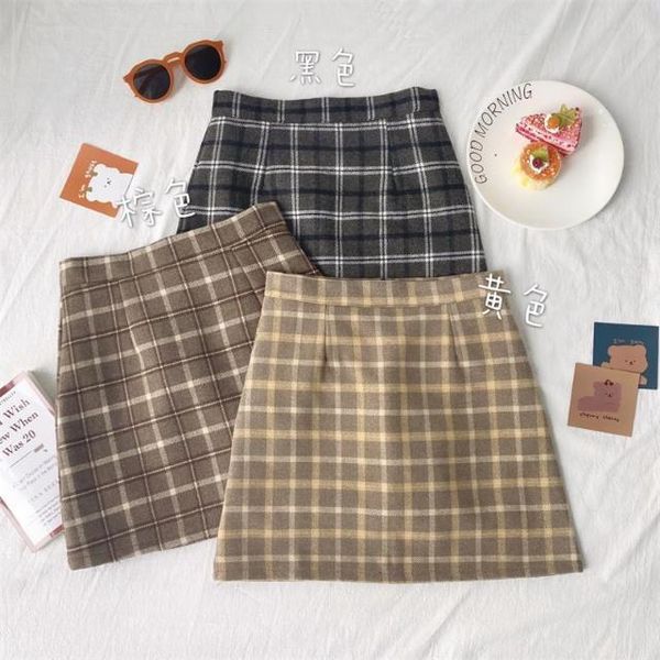 

skirts plaid women autumn and winter high waist short skirt a- line woman faldas jupe, Black