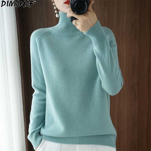 Dimanaf Outono Mulheres Camisolas Senhora de Inverno Pullover Tops Femininas Roupas Turtleneck Lãs Básico Básico Camisa Sólida 211018