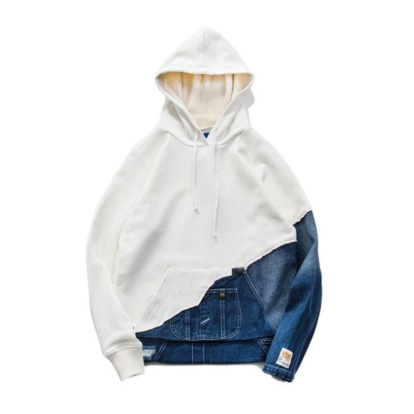 

men's hoodies & sweatshirts men/women ins spliced denim jacket design sense high street jeans sweatshirt men sport shirt, Black