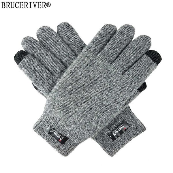 

bruceriver men' pure wool knitted touch screen gloves with thinsulate lining and elastic rib cuff h0818, Blue;gray