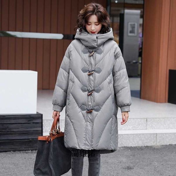 

2021 winter east gate new down jacket women's middle and long korean ox horn buckle fashion casual coat trend, Black
