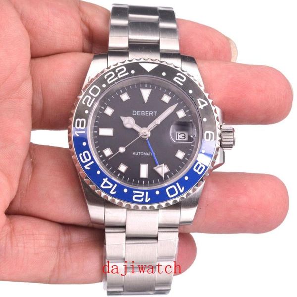 

mm watch men's automatic mechanical gmt luxury sapphire crystal luminous black blue ceramic bezel waterproof watc wristwatches, Slivery;brown