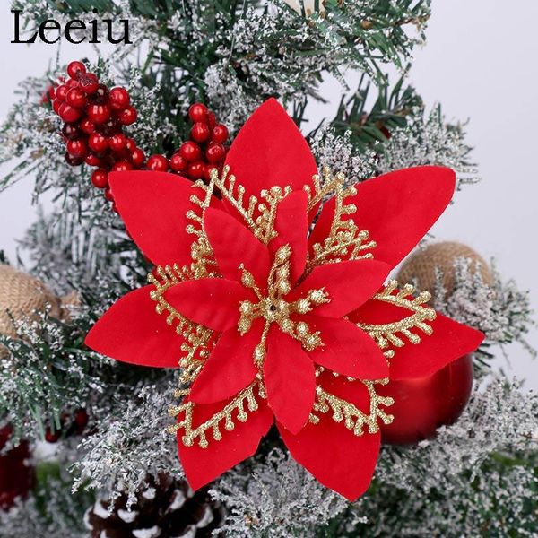 

decorative flowers & wreaths leeiu christmas tree decoration glitter artificial xmas decor for home 2021 ornaments year gifts