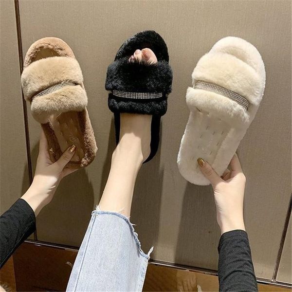 

winter beading women home slippers memory foam flat warm soft plushÂ female comfort ladies hairy baotou fashion lovely, Black