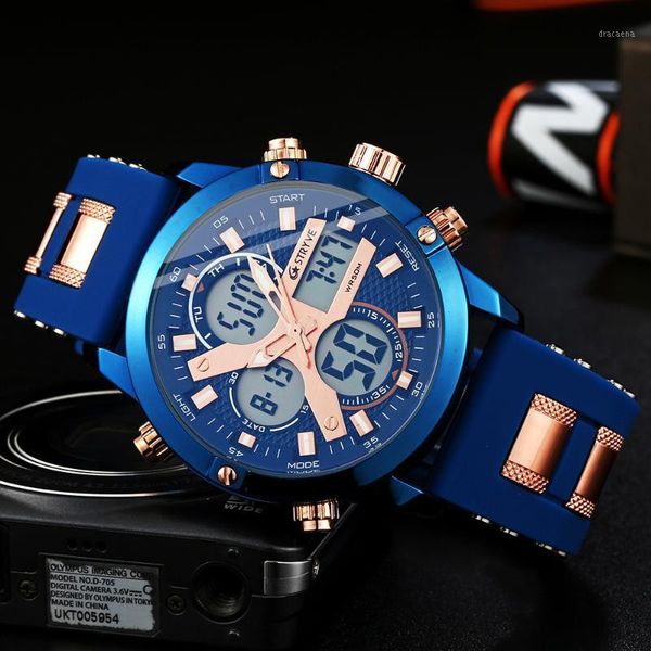 

fashion men's watch sport waterproof watches men luminous dual display led quartz wristwatch with box wristwatches, Slivery;brown