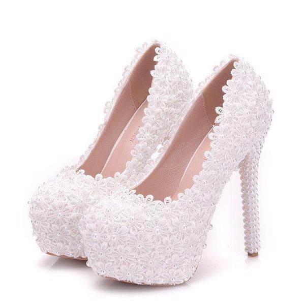 

dress shoes woman pumps women wedding party banquet lace pu rhinestones slip on 14cm thin high heels round toe white, Black