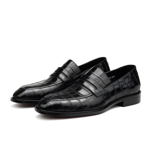 Grande tamanho EUR45 preto / marrom / profunda marrom crocodilo grão verão vestido de casamento sapatos de couro genuíno sapatos de baile