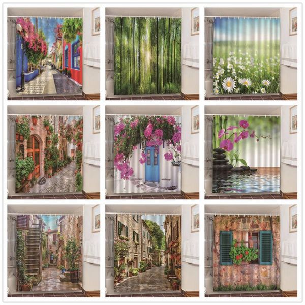

shower curtains vintage street scenery waterproof curtain for bathroom polyester bath fabric nature home set with hook ring
