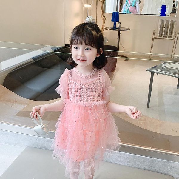 

girls princess dress 2021 summer children casual tutu fashion lace sequins pink kids birthday party girl's dresses, Red;yellow