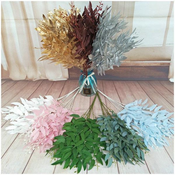 

decorative flowers & wreaths artificial willow leaves green white fake plants diy faux bouquet foliage for home wedding forest party decorat