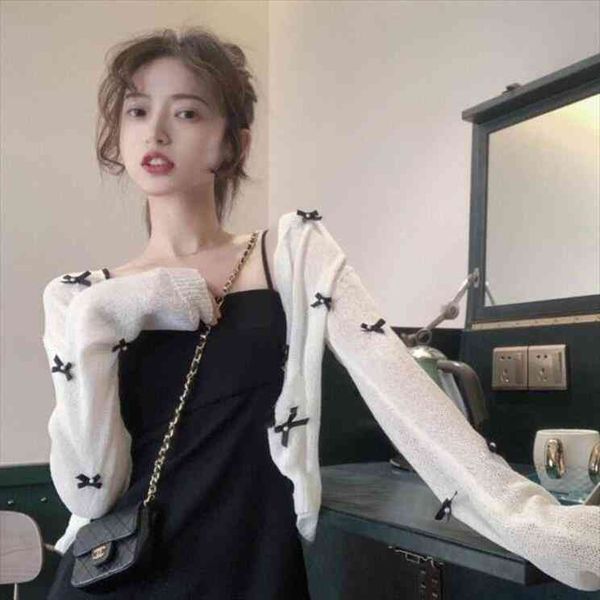 

woman sweaters pull hiver cardigan womens slim-fit bow summer knitted femme chandails, White;black