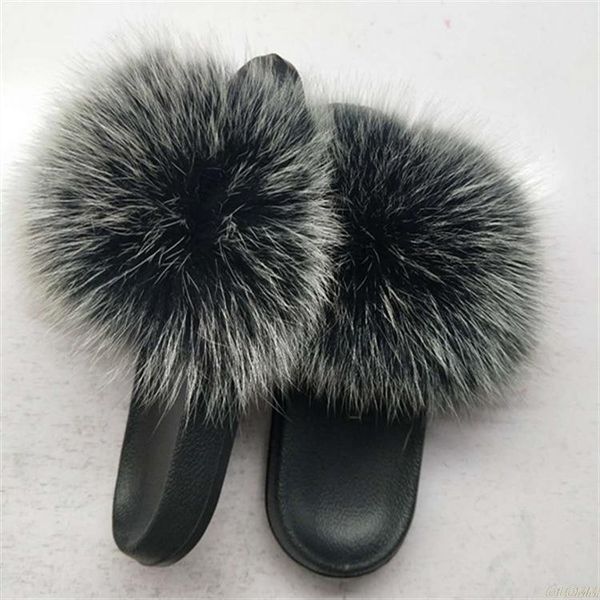

winter women's plush slippers indoor furry home shoes warm fur women slides flip flops female fluffy sandals 45, Black