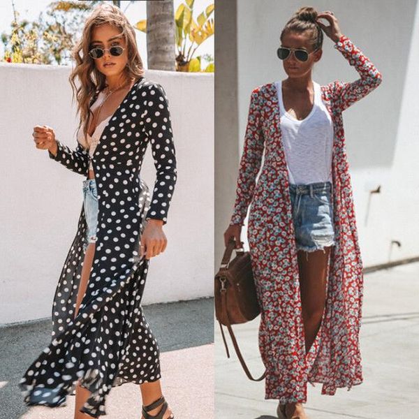 

casual dresses women bikini beach cover-up swimsuit covers up bathing suit summer wear polka dot cardigan swimwear dress tunic robe, Black;gray