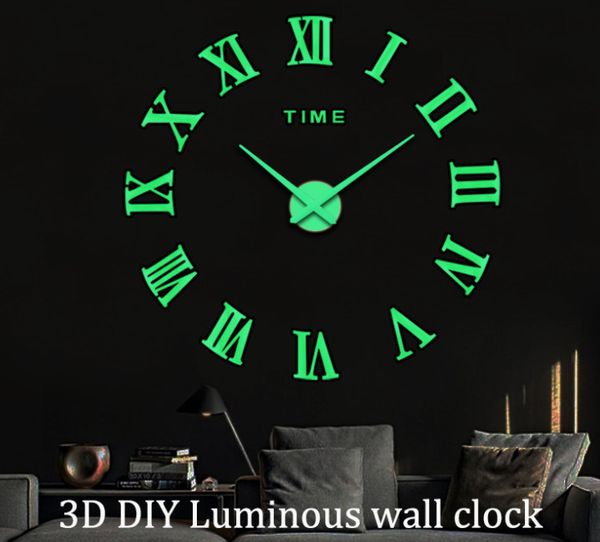 Die neuesten Wanduhren, luminöser 3D DIY Super große Größe Acryl Wohnzimmer Dekoration Wandaufkleber Stille Uhr, viele Stile zu wählen