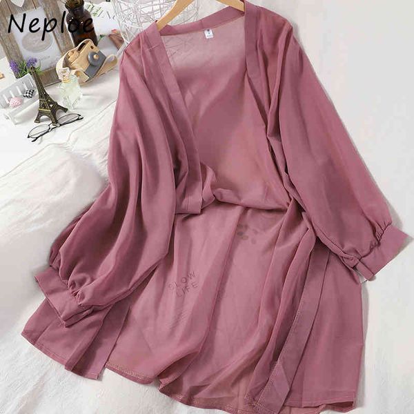 

neploe korean women long sleeve chiffon blouses vintage v neck solid long feamle shirts summer outwear blusas mujer 1e418, White