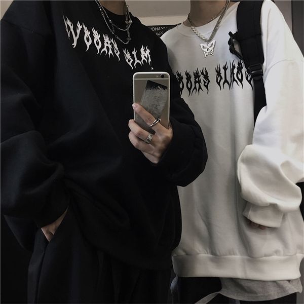 

autumn black girls white gothic oversized hoodie streetwear womens kpop cool couple high street sweatshirts girl