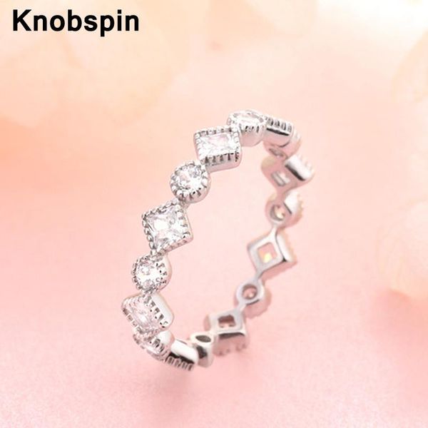 

cluster rings knobspin fashion 100% 925 sterling silver engagement for women high carbon diamond party fine jewelry gift, Golden;silver