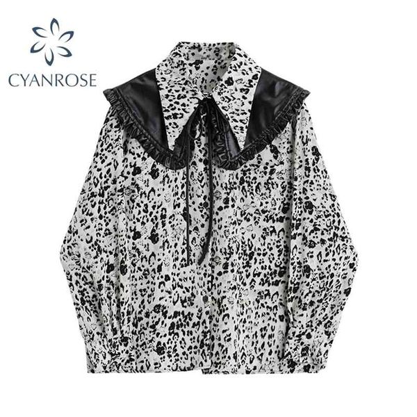 

fashion women long sleeve leopard blouse turn down collar lady office shirt ol style vintage streetwear blusas casual loose 210515, White