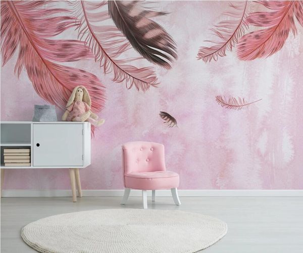 

wallpapers cjsir 3d custom wallpaper mural modern minimalist hand painted pink feather small fresh nordic background wall paper decors