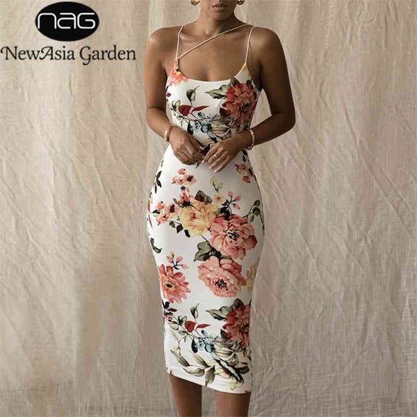 

asia floral midi dress women spaghetti straps backless bodycon party dresses summer slim fit print long dress 210630, Black;gray