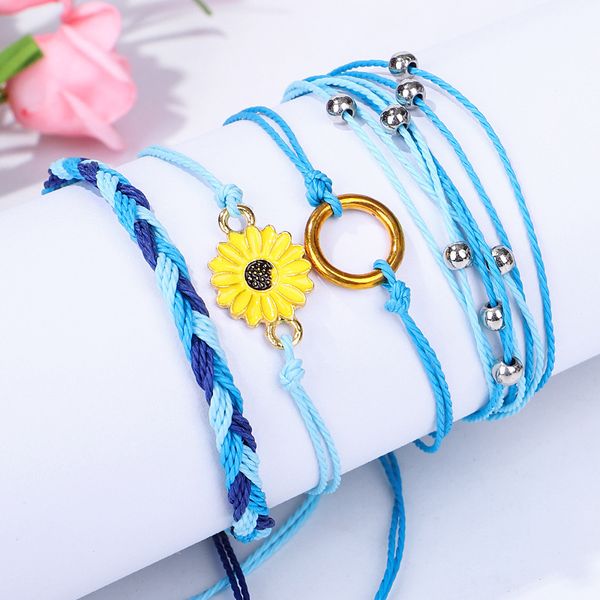 

daisy bracelet set sunflower hand rope hand braided wax bead bracelet, Black