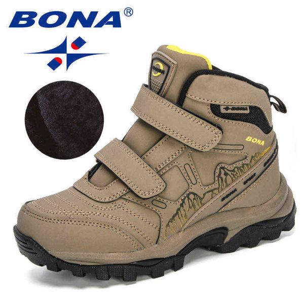 BONA Designer High Top Winterschuhe Kinder Schnee Skifahren Wandern Mode Schule Tragen Schuhe Kinder Plüsch Warme Stiefel 211108