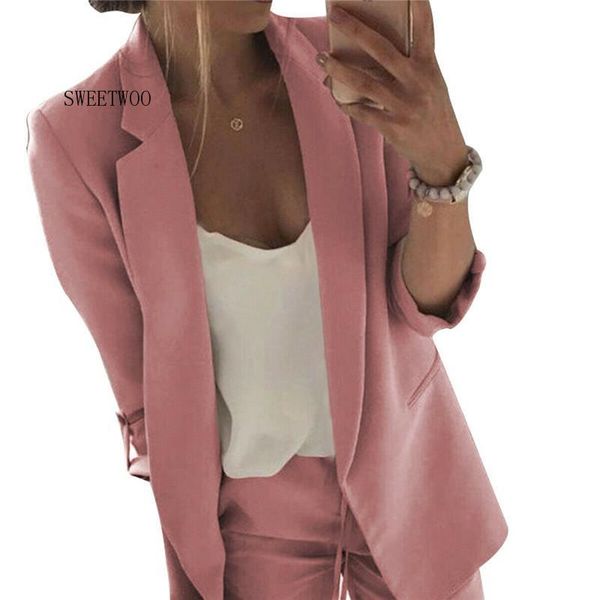 

women blazer casual long sleeve blazers open front office lady suit jacket ol lapel coat cardigan formal women's suits &, White;black