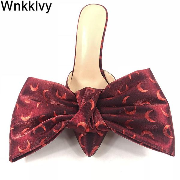 

slippers summer slipper leopard print shoes thin high heel big butterfly knot pointed toe stilettos outdoor bowties sandals 2021, Black