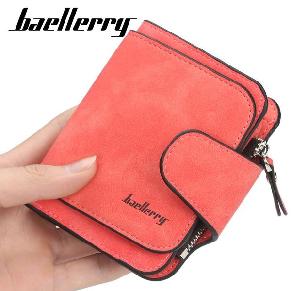

baellerry luxury matte leather wallet women short coin pocket card holder small ladies purse money bag wallets, Red;black
