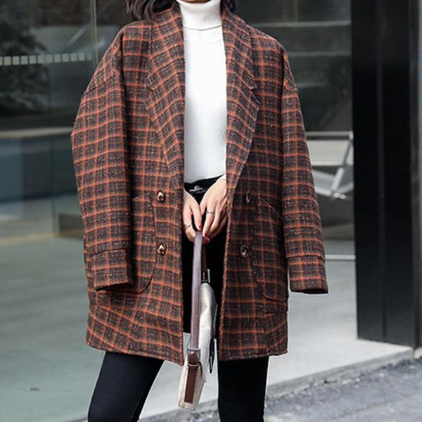 

women's wool & blends 2021 overcoat women autumn and winter british style high-end retro plaid woolen coat, Black